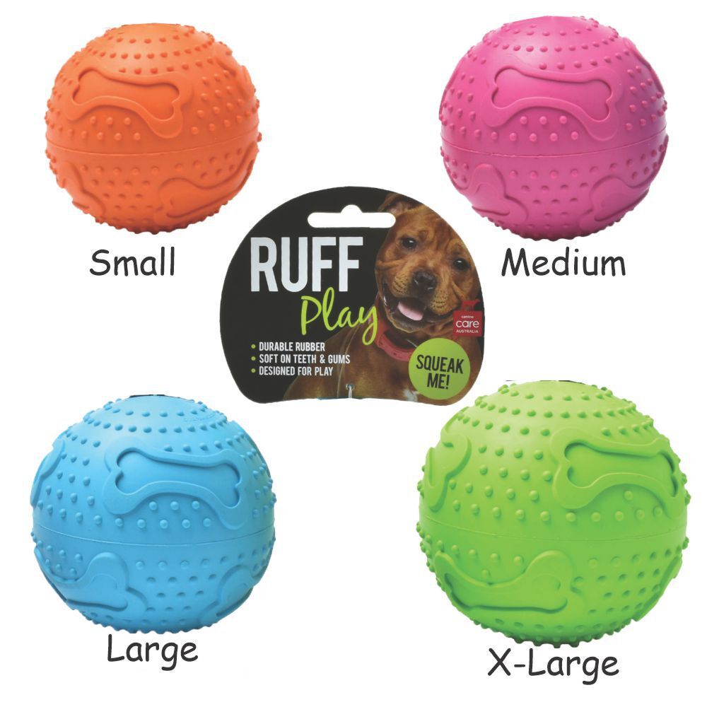 Ruff Play Rubber Squeaker Dog Ball S, M, L, XL