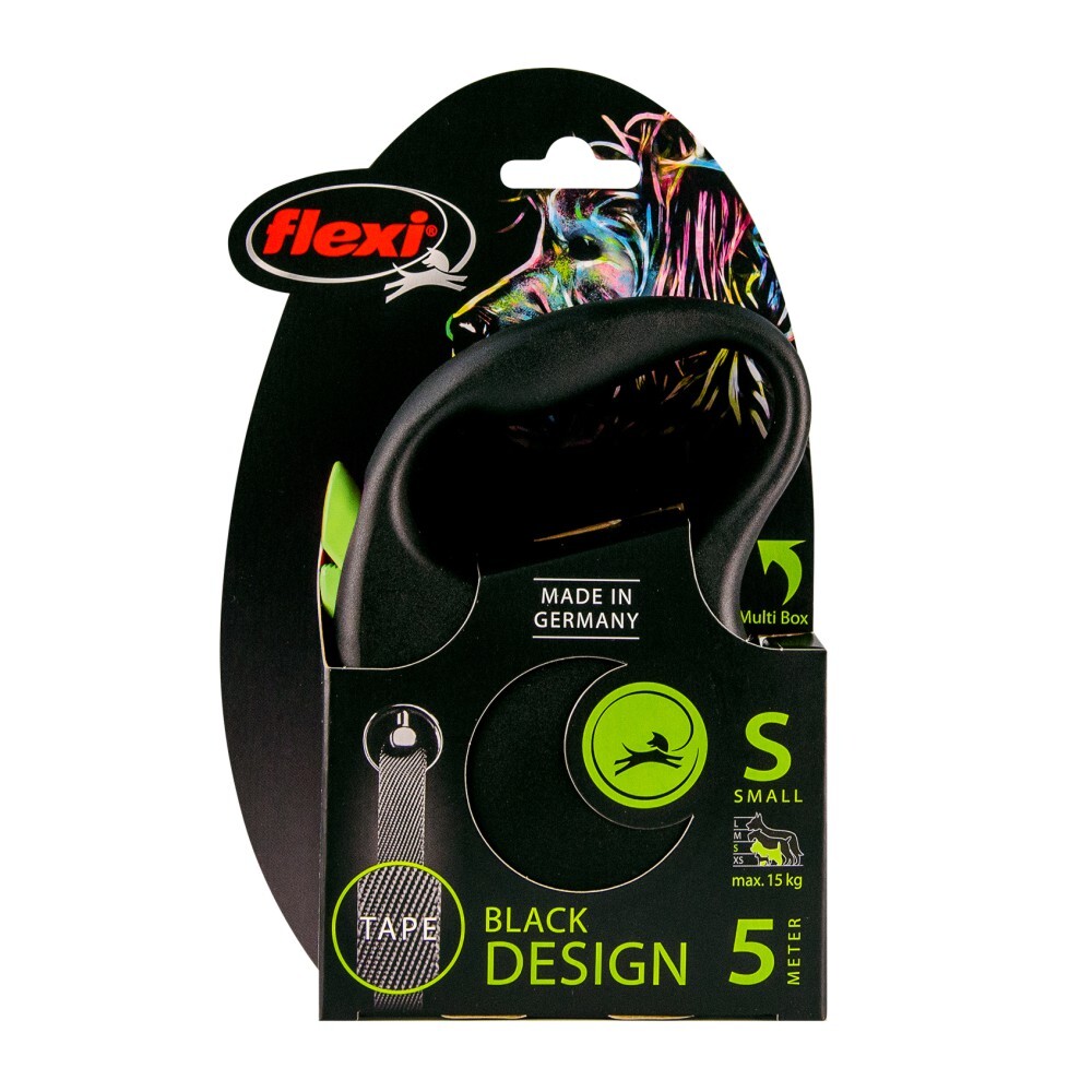 Flexi Black Design Retractable Tape Leash 5m Black & Green (Small) image