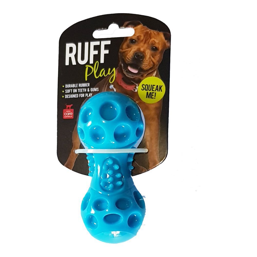 Ruff Play Durable Rubber Squeak Dumbell 12cm Dog Toy image