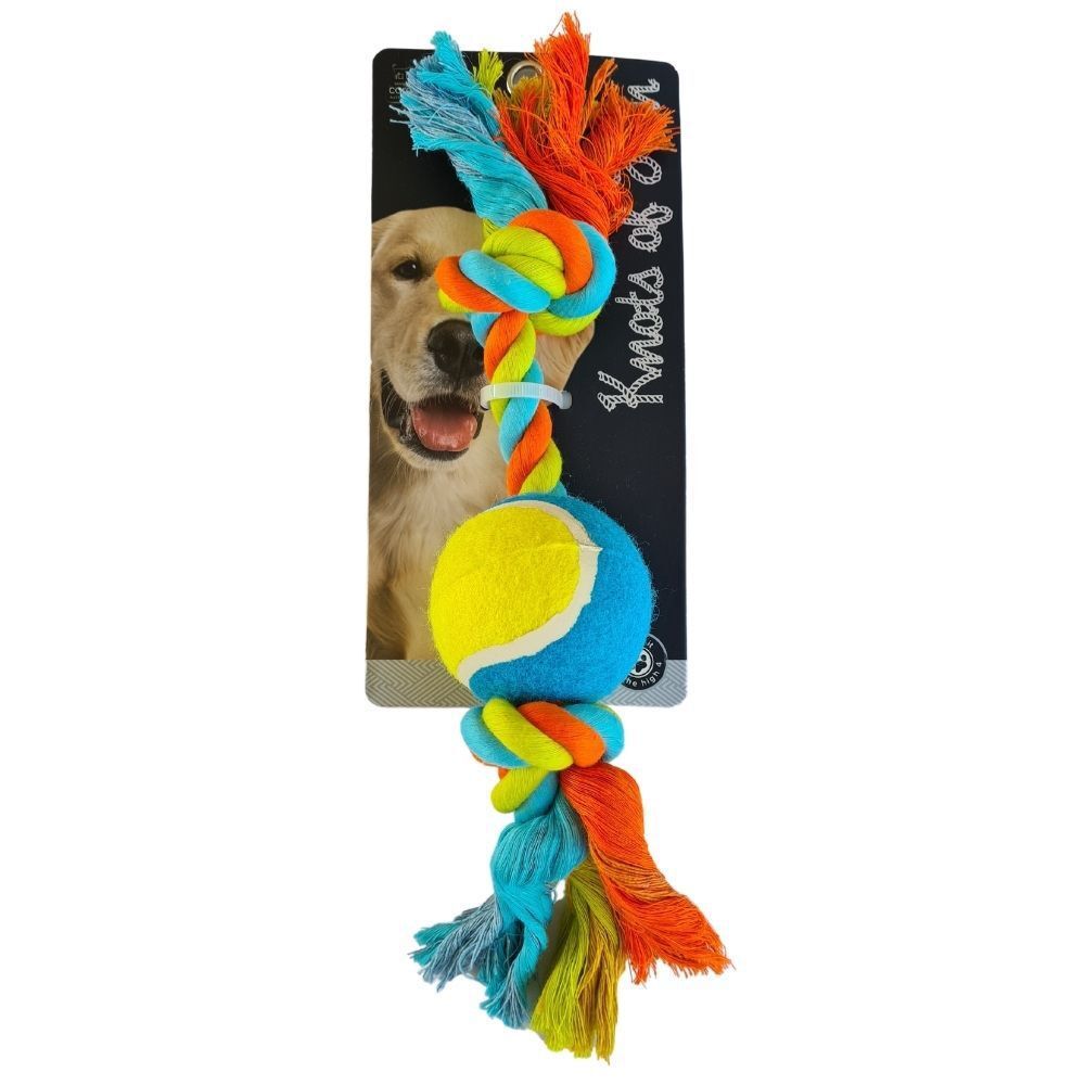 Knots of Fun Rope Bone with Tennis Ball 30cm Dog Rope Toy image