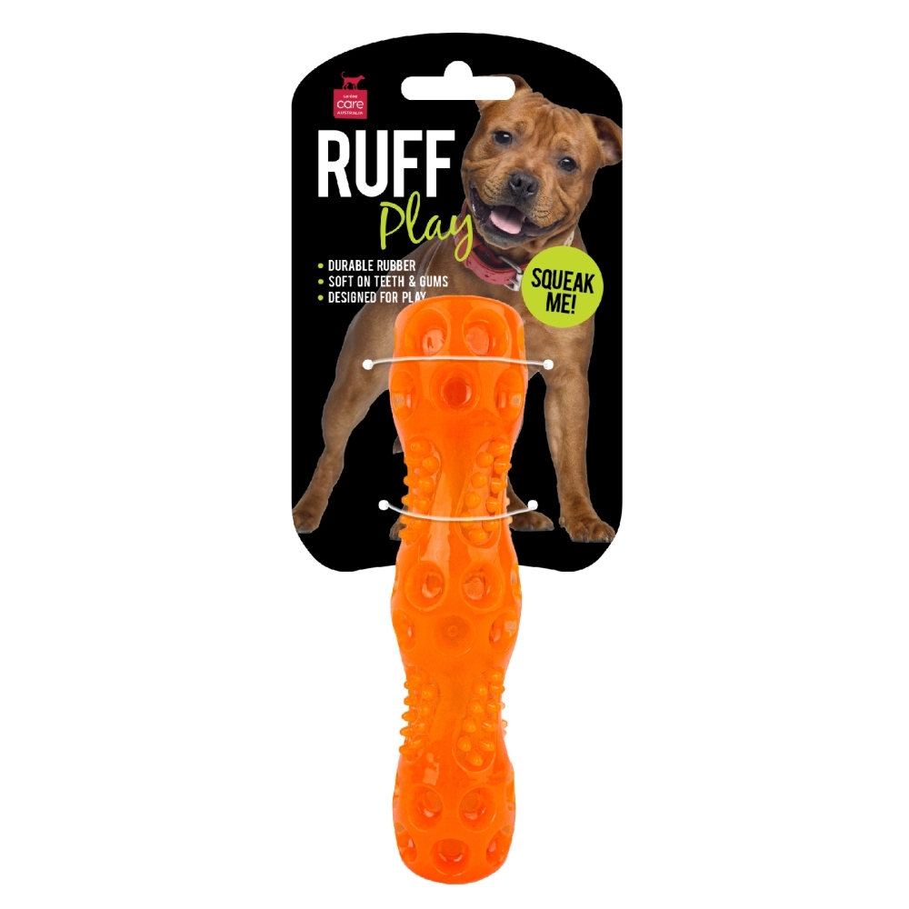 Ruff Play Durable Rubber Squeak Dog Toy Orange 18cm image