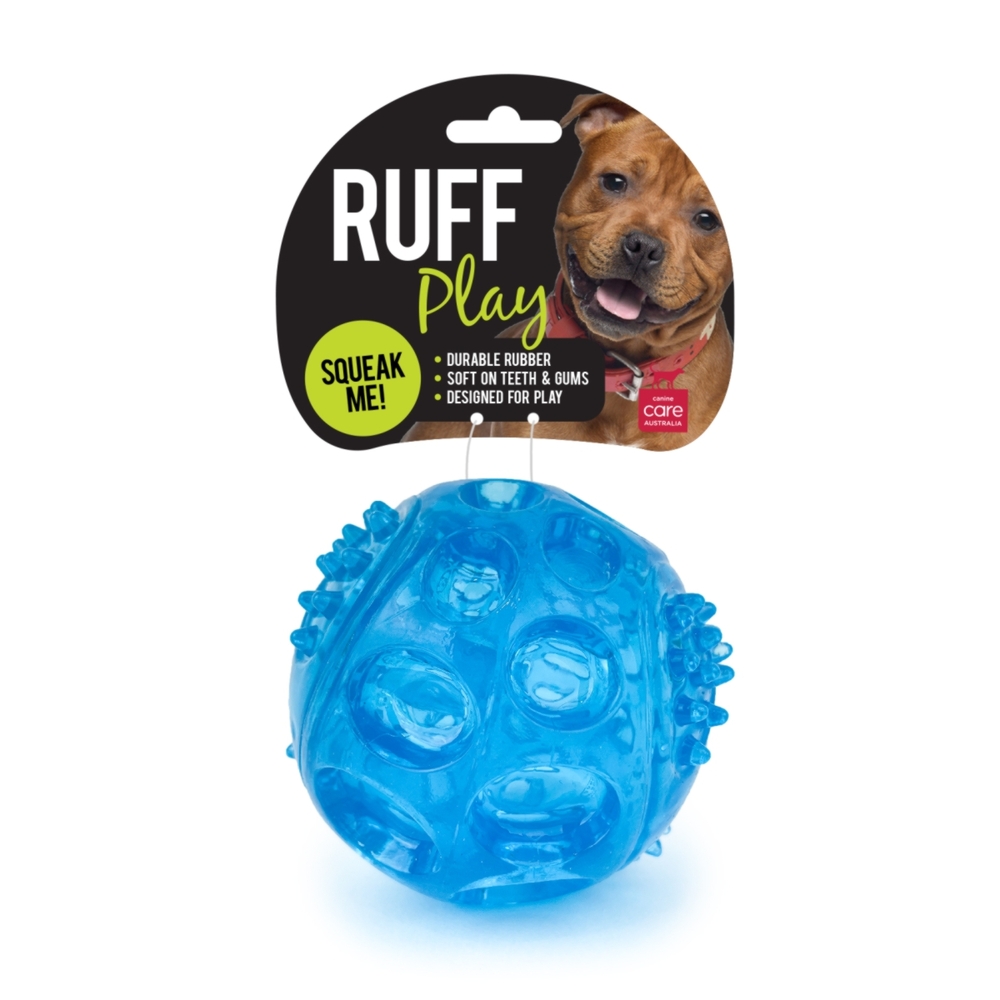 Ruff Play Durable Rubber Squeak Small Dog Ball Blue 6cm image