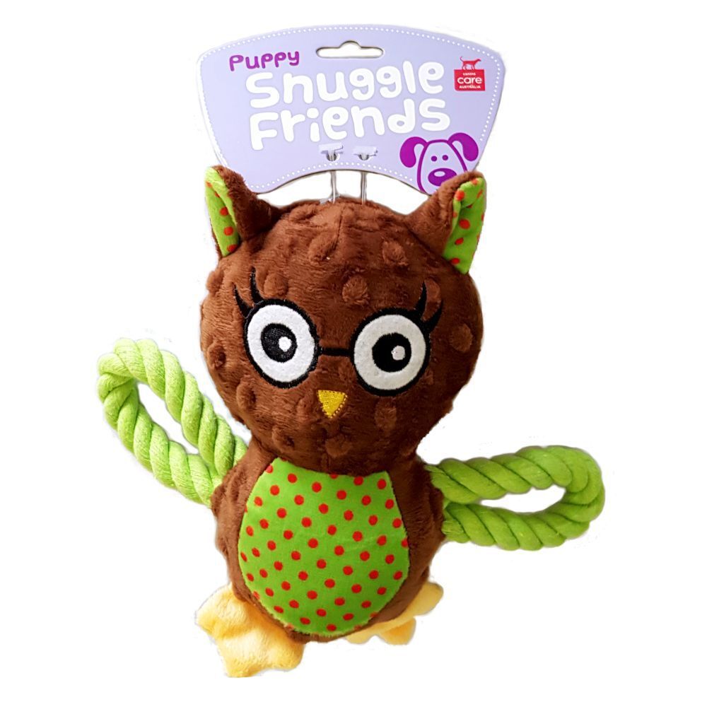 Snuggle Friends Plush Puppy Owl With Rope Wings Dog Toy image