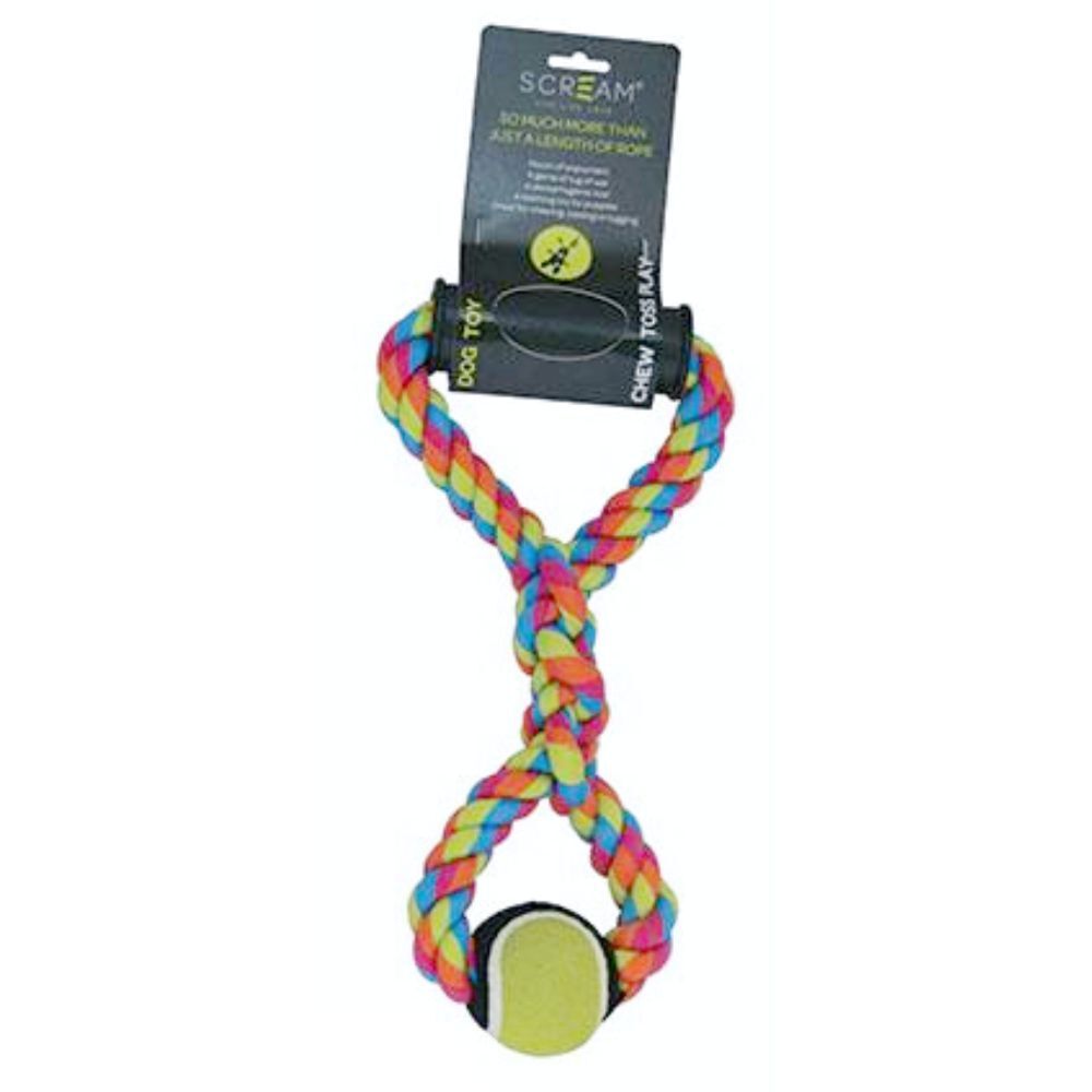 Scream Hand Tug Rope with Tennis Ball 35cm Dog Rope Toy image