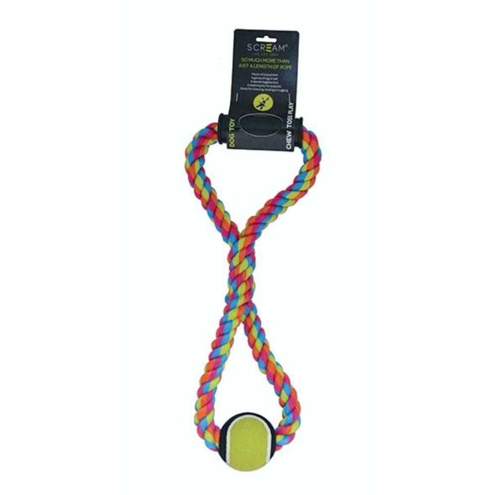 Scream Hand Tug Rope with Tennis Ball 50cm Dog Rope Toy image
