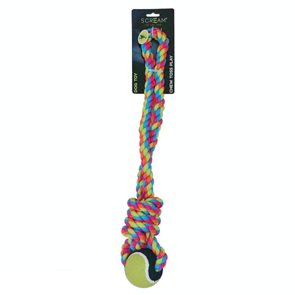 Scream Rope Tug with Tennis Ball 50cm Dog Rope Toy image