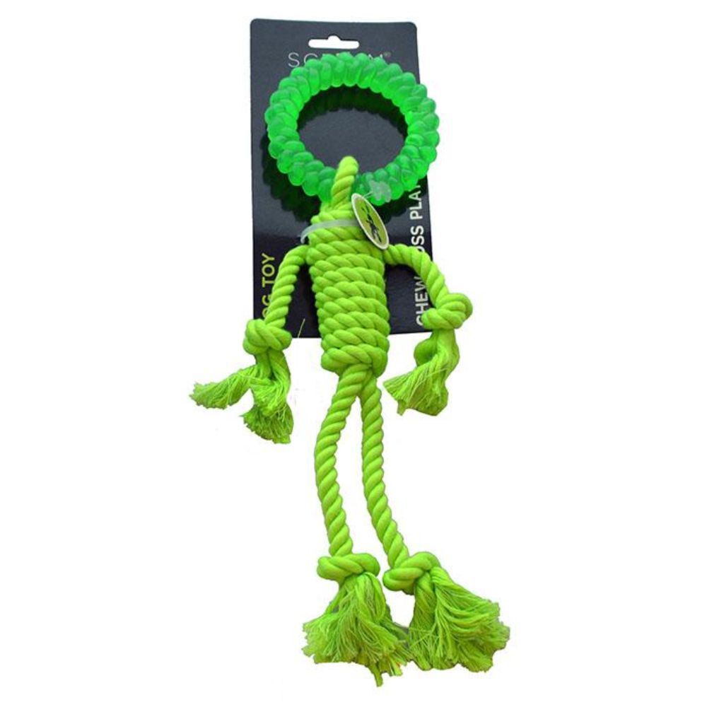 Scream Rope Man with TPR Head 30cm Loud Green Dog Rope Toy image