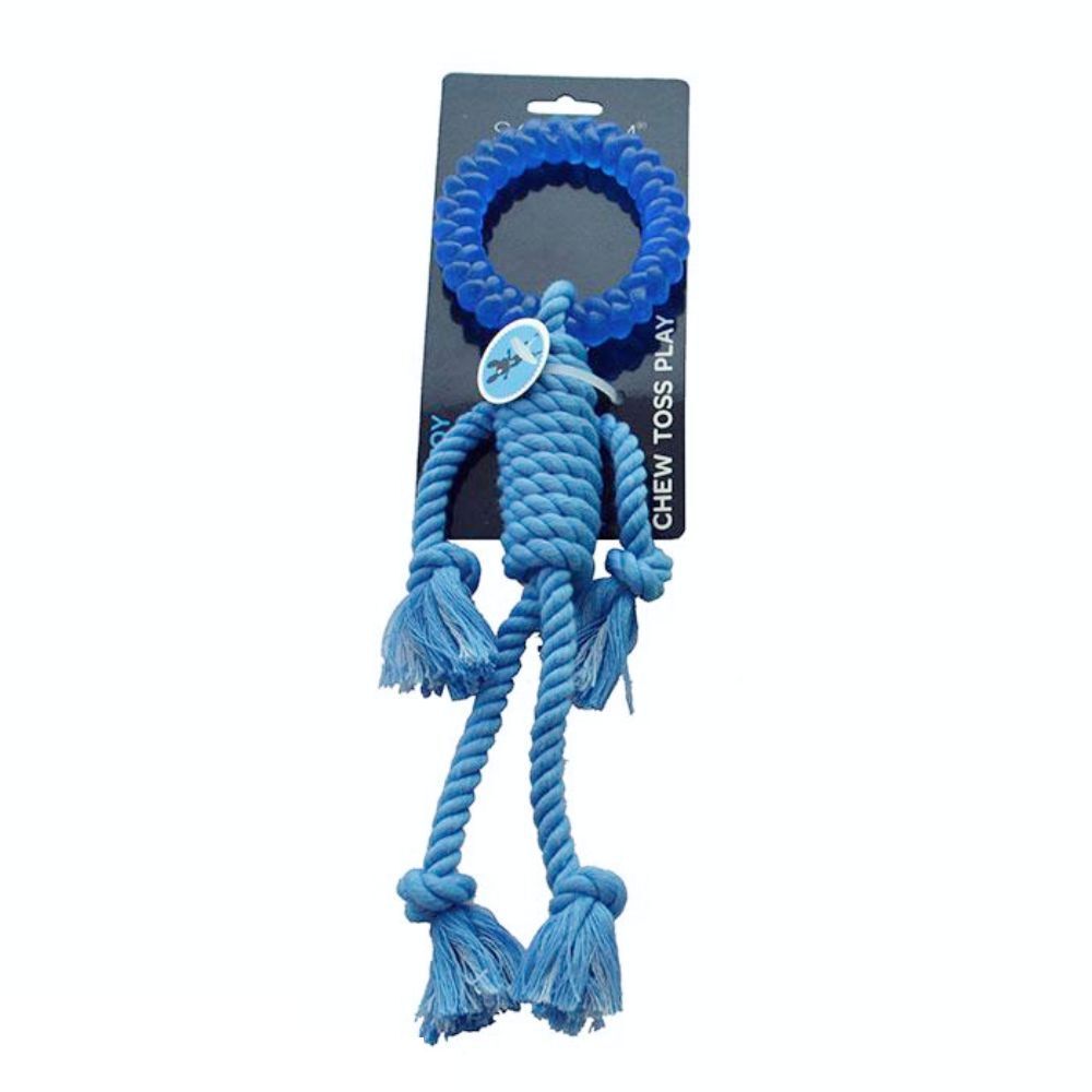 Scream Rope Man with TPR Head 30cm Loud Blue Dog Rope Toy image