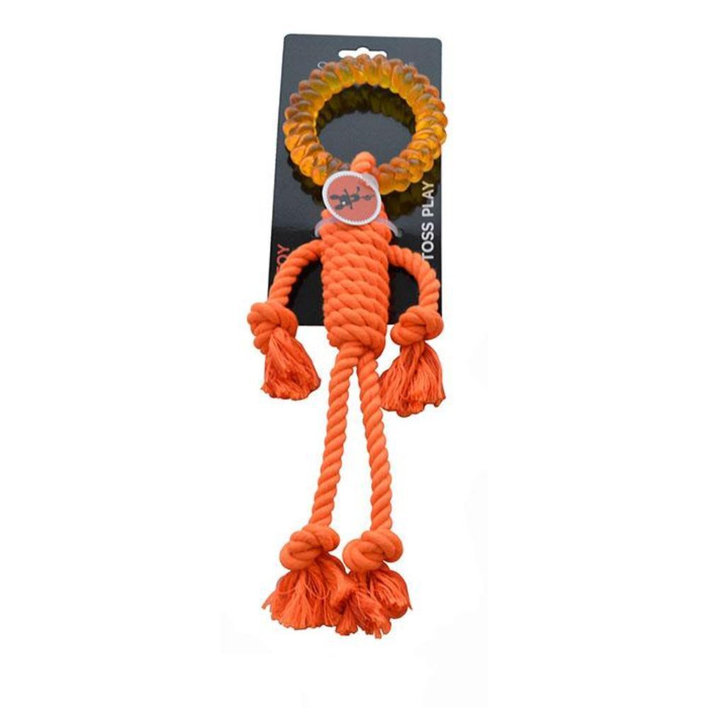 Scream Rope Man with TPR Head 30cm Loud Orange Dog Rope Toy image