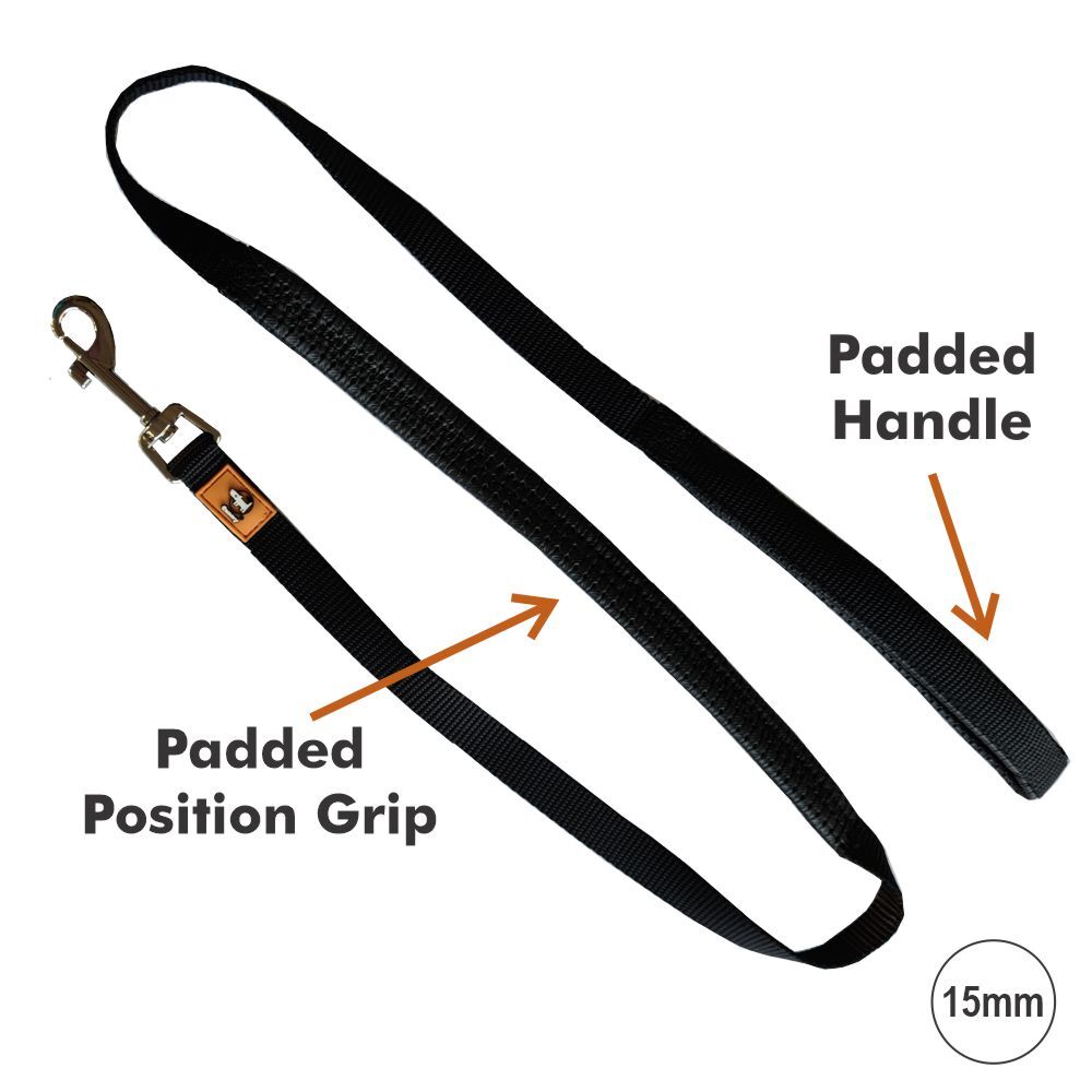 Canny Padded Handle Dog Lead 120cm Black (Small/Medium 15mm) image