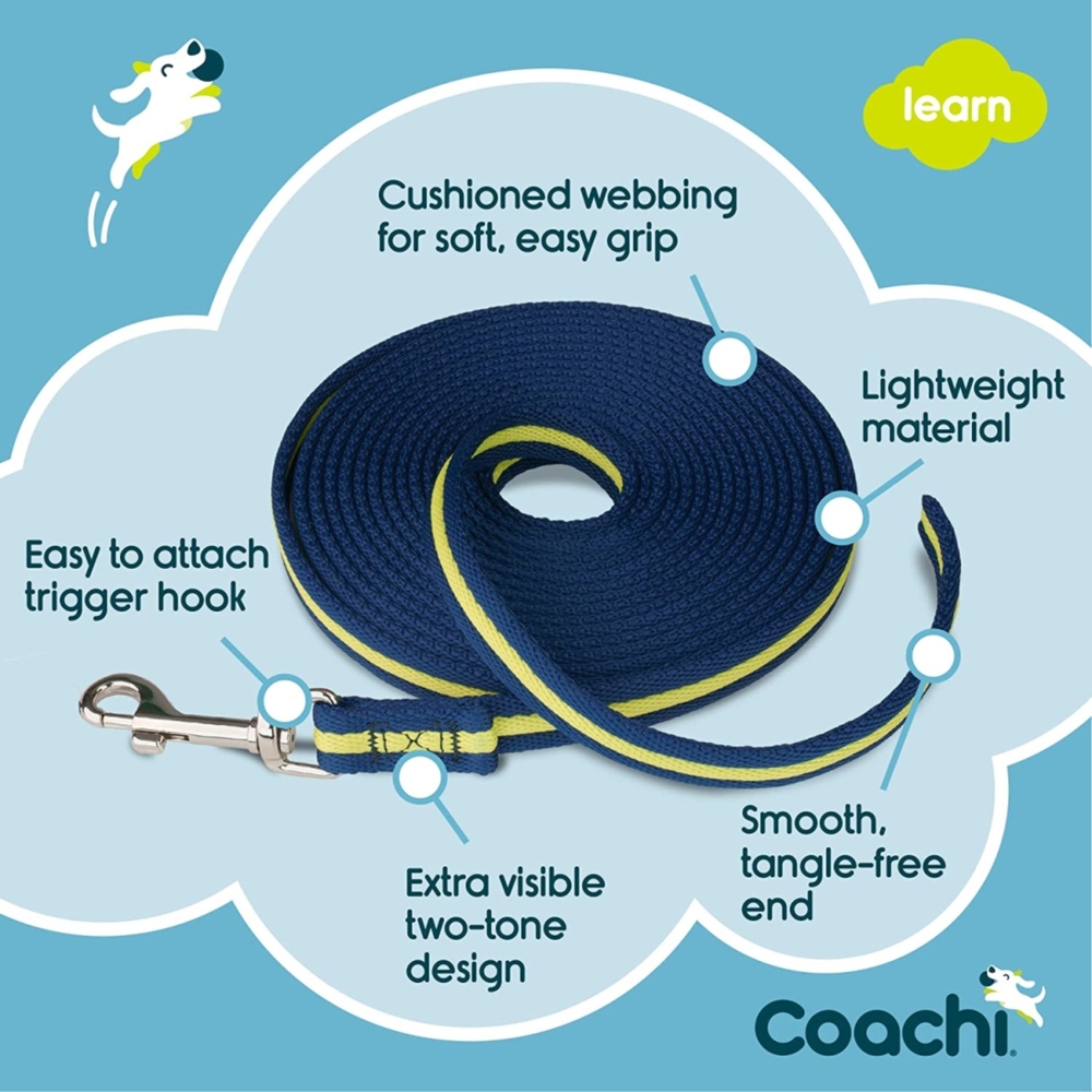 Coachi Training Dog Lead Navy & Lime (5m x 1.5cm) image