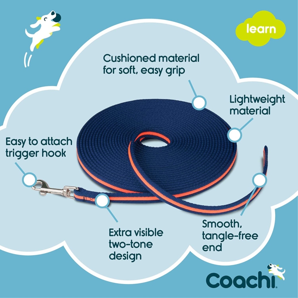 Coachi Training Dog Lead Navy & Coral (10m x 1.5cm) image