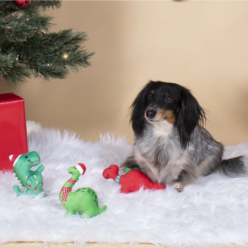 Fringe Studio Minis Dinos 3-Piece Plush Christmas Dog Toy Set image
