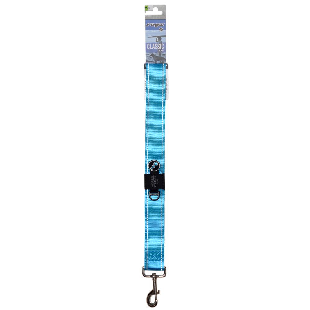 Rogz Classic Reflective Dog Lead, Turquoise XXLarge 50cm image