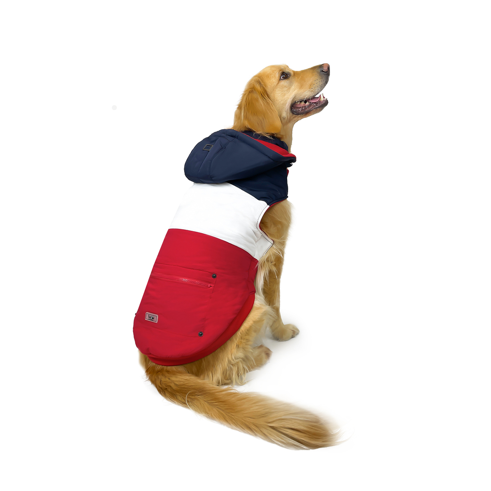 Huskimo Mt Buller Navy Red Dog Coat with Removable Hood 22cm - 67cm image