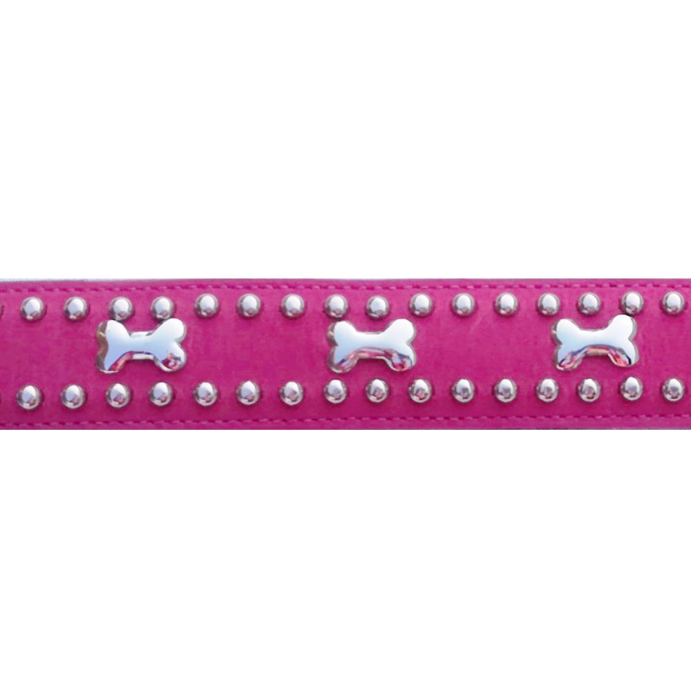 Mikmac Bones Dark Pink Leather Collar 50cm (20") image
