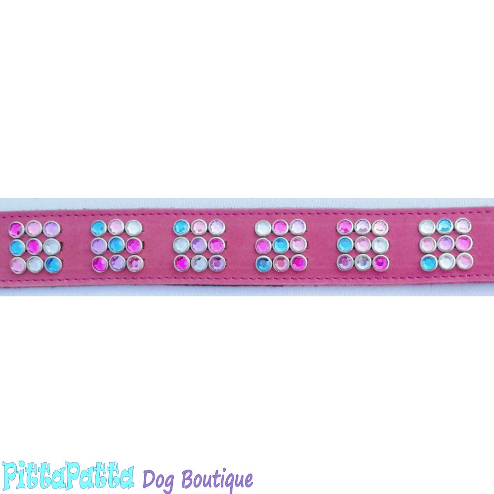 Mikmac Pink Nubuck Square Confetti Stones Leather Collar 65cm image
