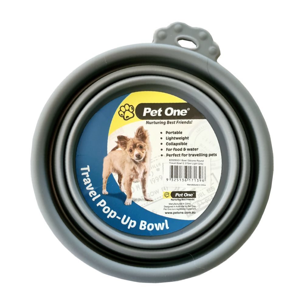 Pet One Silicone Round Travel Bowl Light Grey 370ml, 760ml image