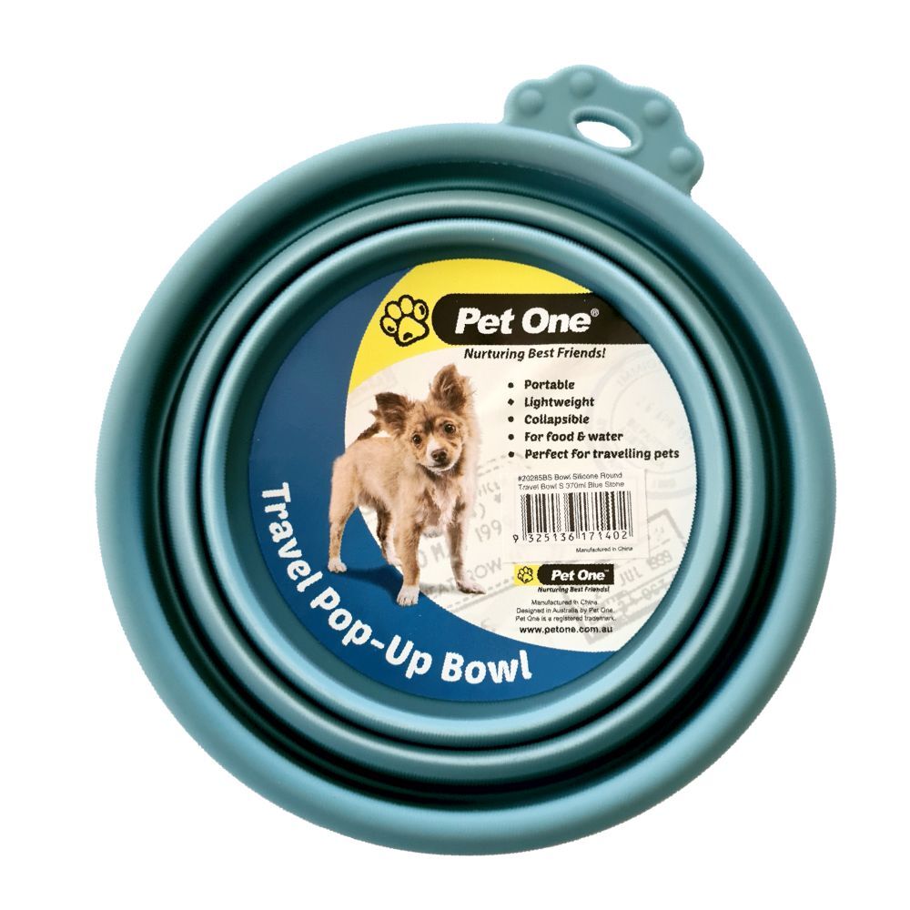 Pet One Silicone Round Travel Bowl Blue Stone 370ml, 760ml image