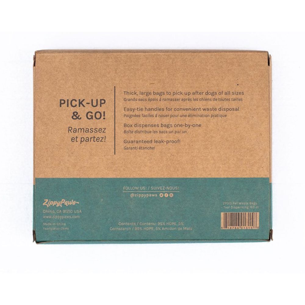 Zippy Paws Pet Waste Poo Bags With Handles Box of 160 Bags Teal image