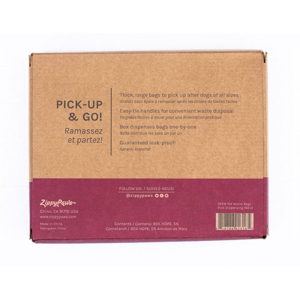 Zippy Paws Pet Waste Poo Bags With Handles Box of 160 Bags Pink image