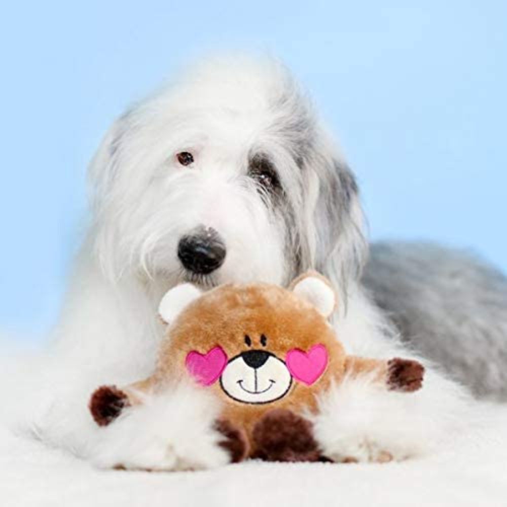 Zippy Paws Brainey Bear In Love Squeaker Dog Toy image