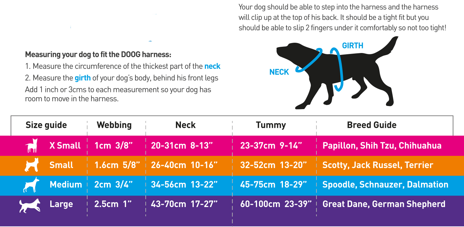 Doog Harness Size Chart Doog Harness Size Chart