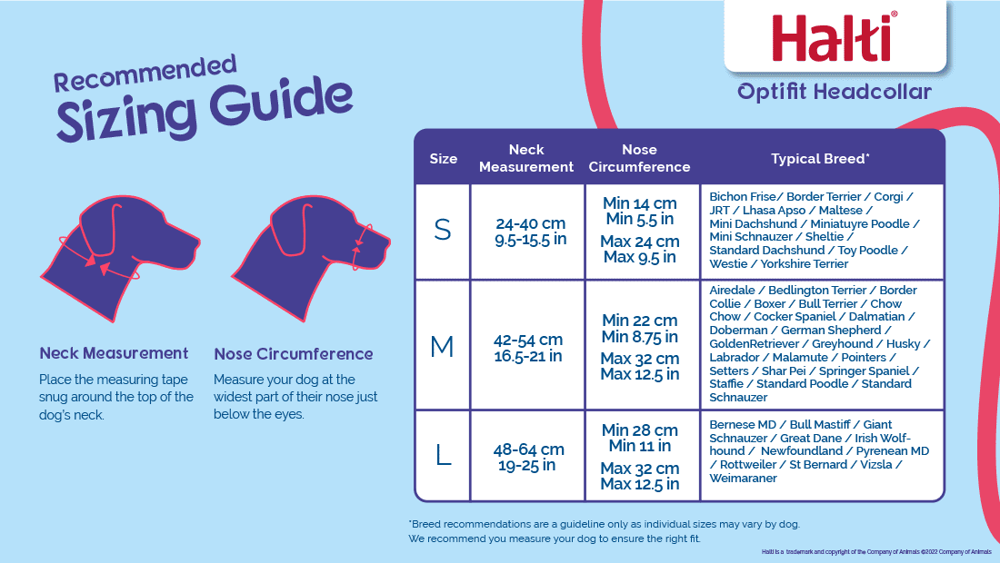 Halti Optifit Headcollar size chart