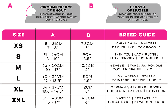 Huskimo Specialist Freedom Muzzle Size Chart