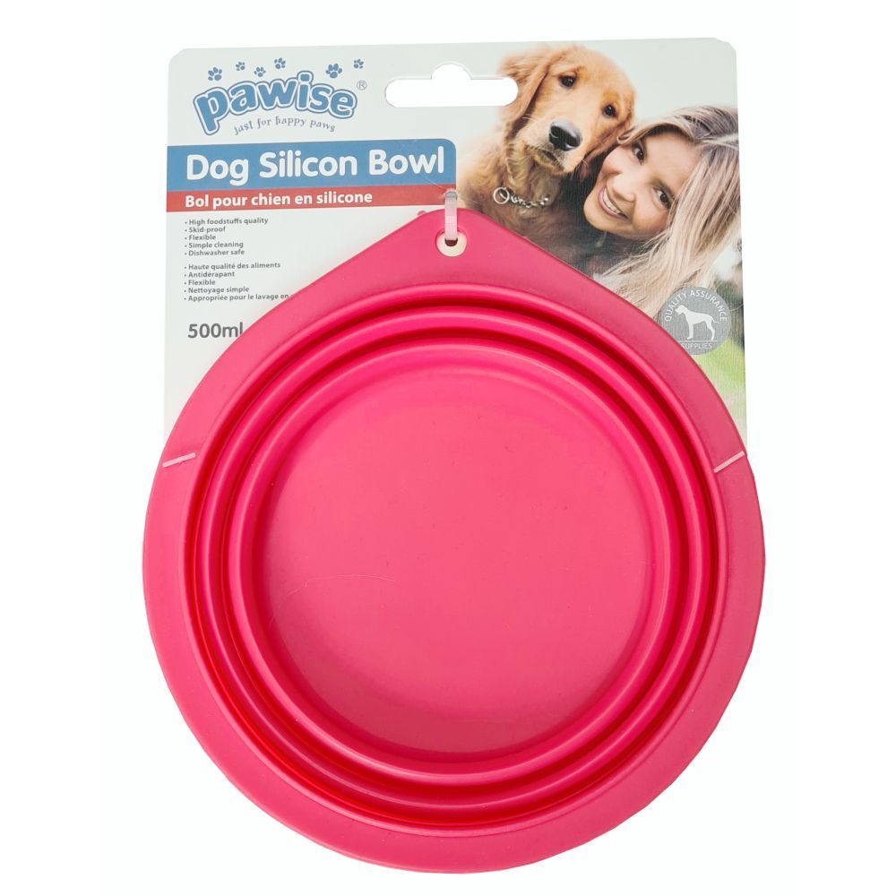 Pawise Silicone Pop-up Travel Dog Bowl 500ml Pink