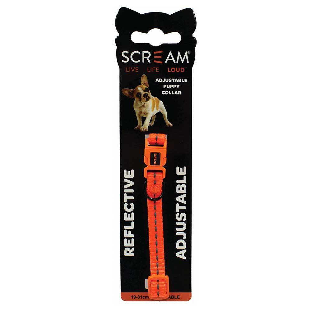Scream Reflective Adjustable Puppy 19-31cm Collar Loud Orange