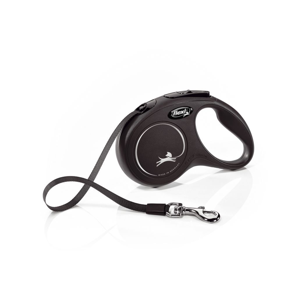 Flexi New Classic Retractable Tape Leash Black (Small, 5m)
