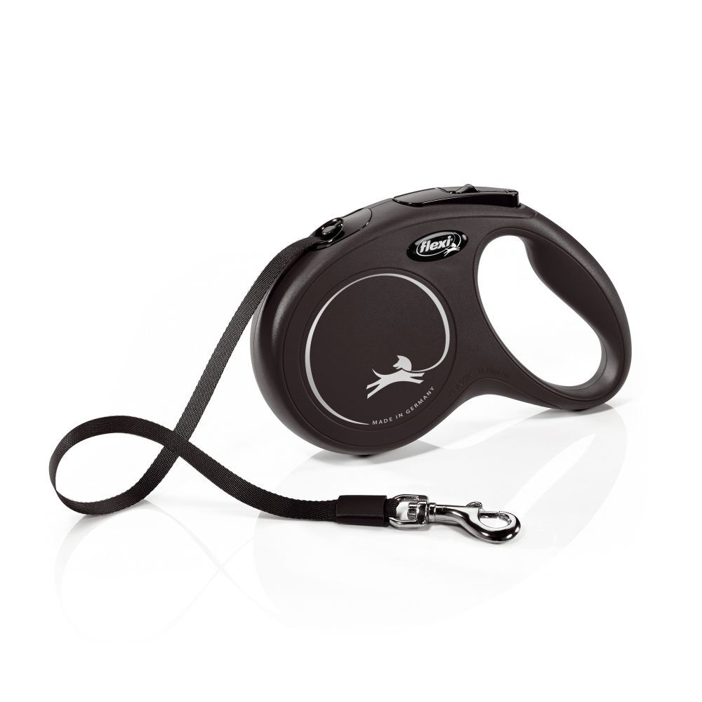 Flexi New Classic Retractable Tape Leash Black (Medium, 5m)