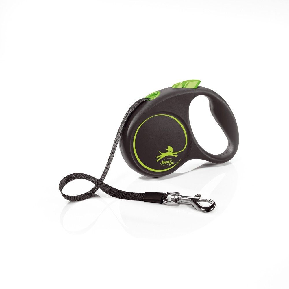 Flexi Black Design Retractable Tape Leash 5m Black & Green (Small)