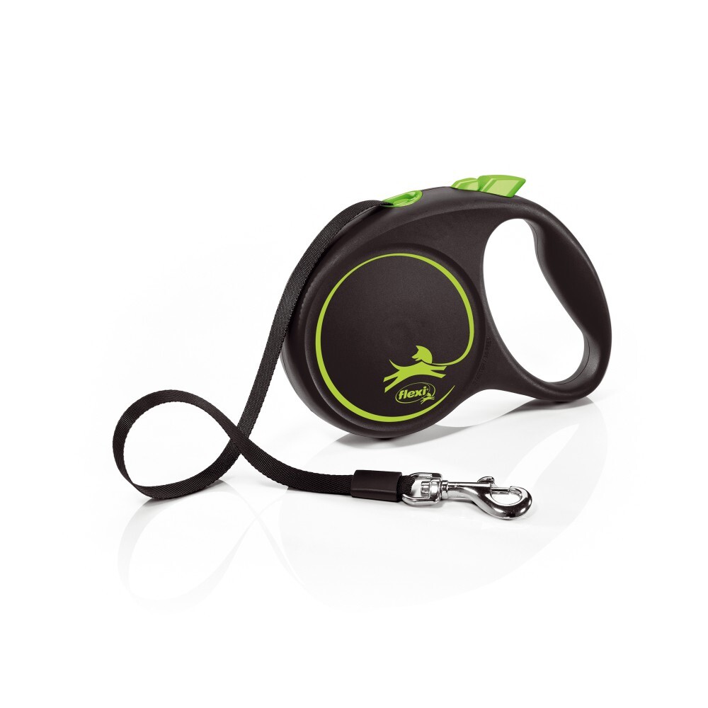 Flexi Black Design Retractable Tape Leash 5m Black & Green (Medium)