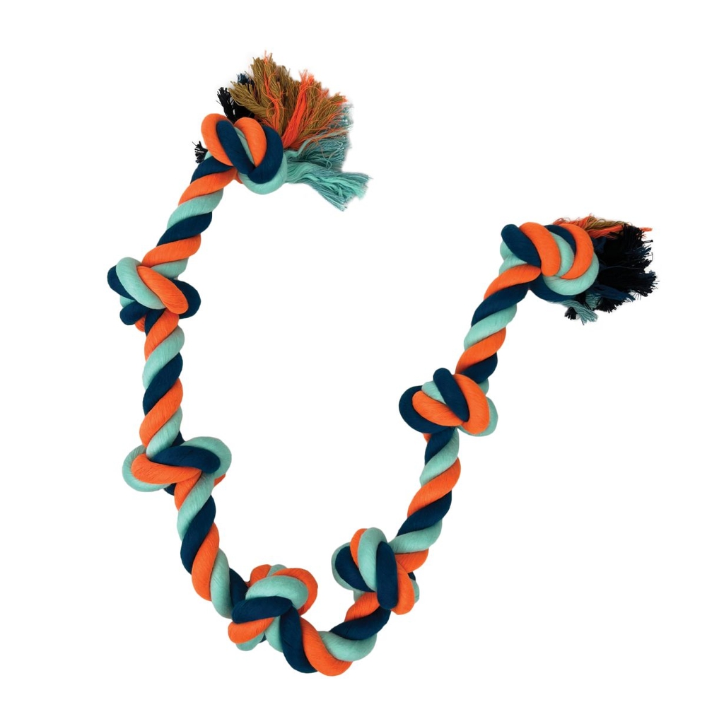 Knots of Fun Jumbo Rope Tug with 7 Knots 100cm Dog Rope Toy