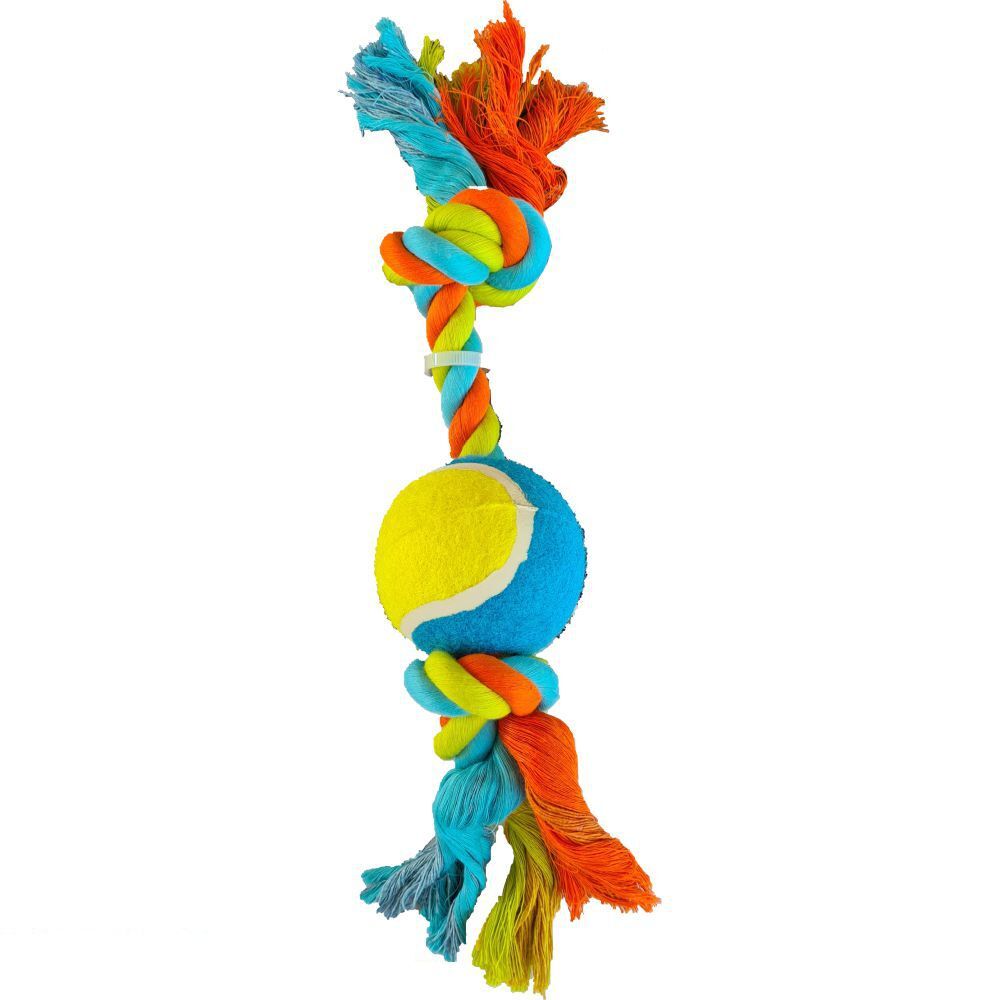 Knots of Fun Rope Bone with Tennis Ball 30cm Dog Rope Toy