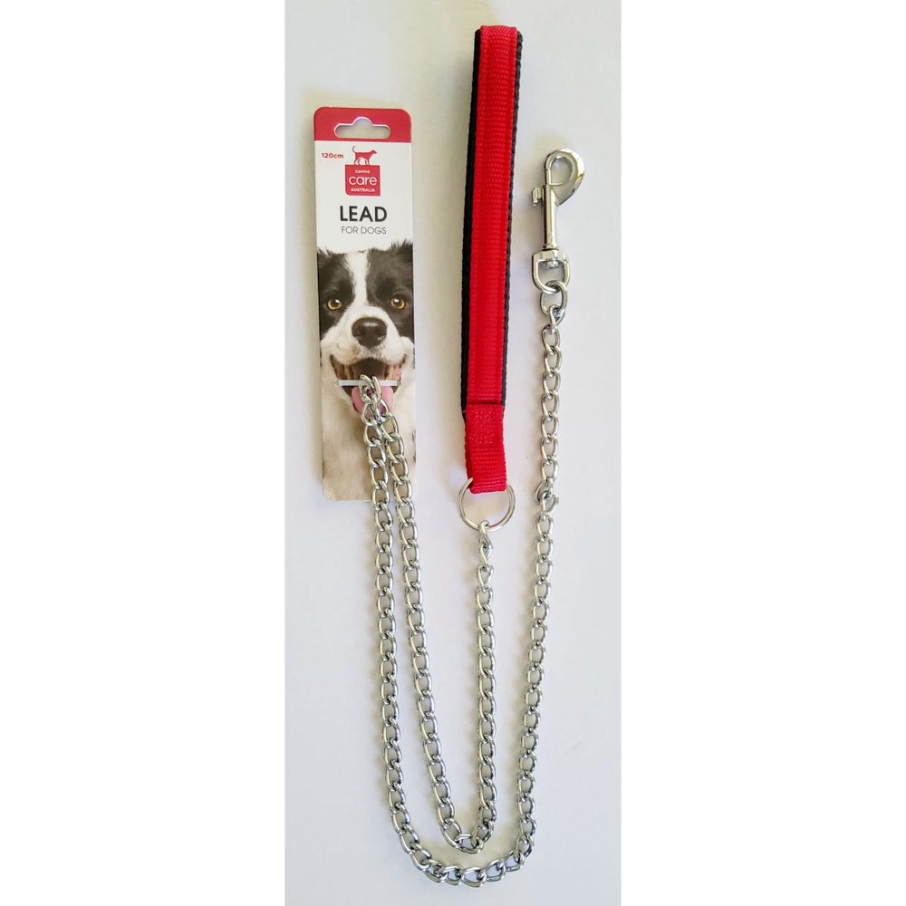 Canine Care Chain Dog Lead Padded Handle 120cm x 2.5mm (Red)