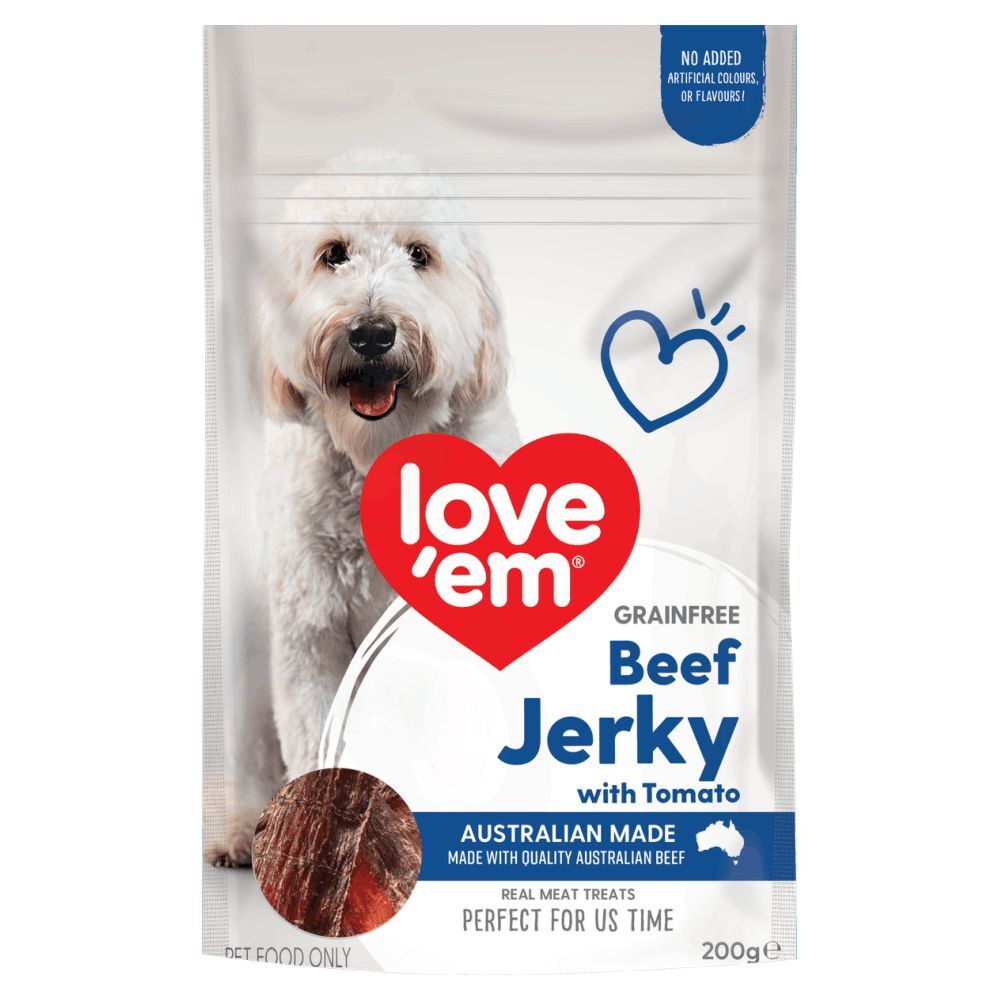Love'em Grainfree Beef Jerky With Tomato Dog Treats 200g