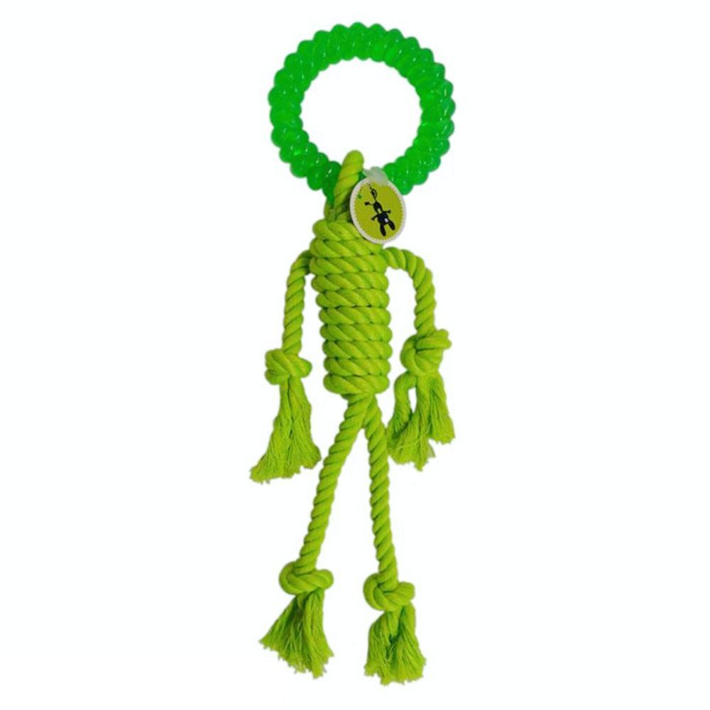 Scream Rope Man with TPR Head 30cm Loud Green Dog Rope Toy