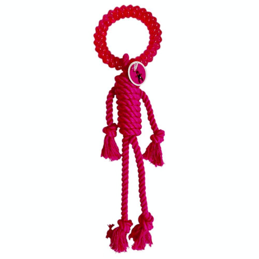 Scream Rope Man with TPR Head 30cm Loud Pink Dog Rope Toy