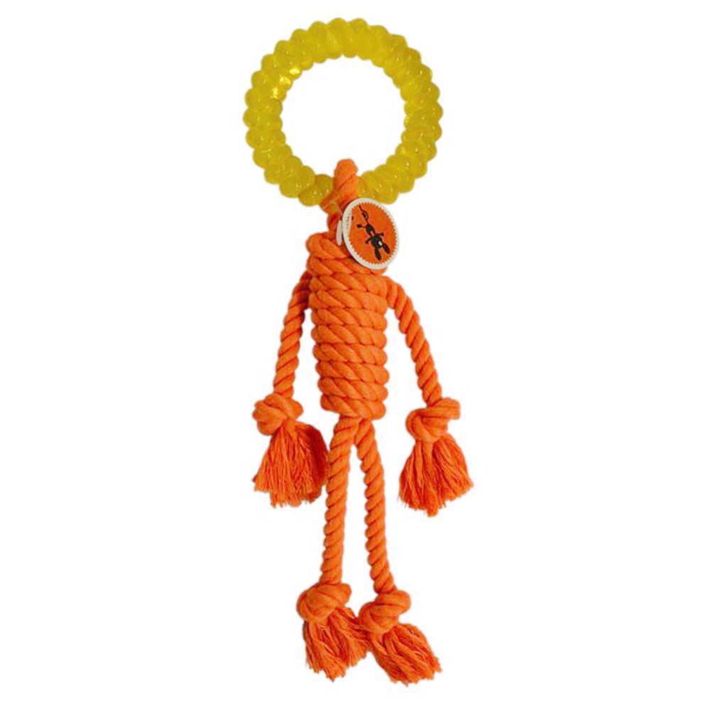 Scream Rope Man with TPR Head 30cm Loud Orange Dog Rope Toy