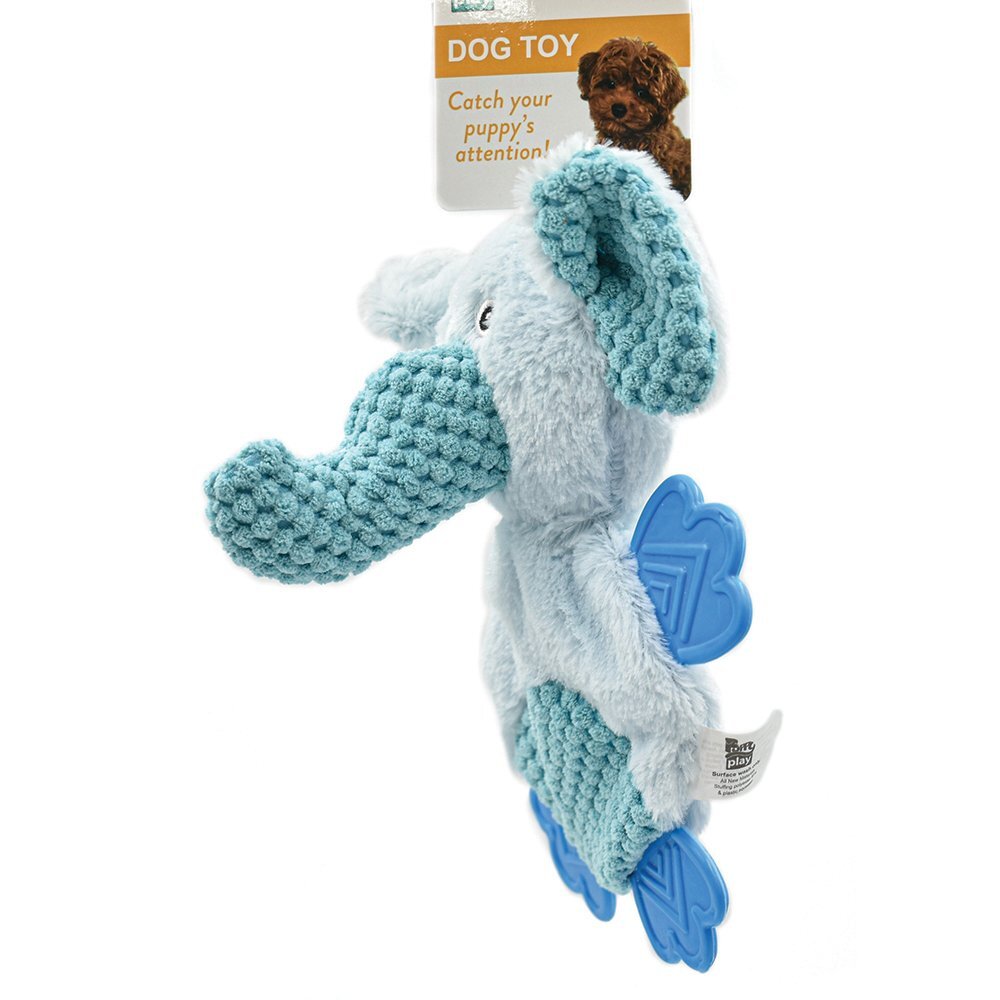 PuppyPlay Crinkle Teether Puppy and Small Dog Toy Blue Elephant 20cm