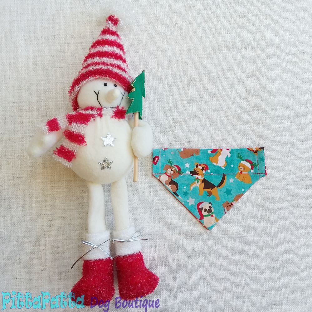 Collar Bandana Teal Christmas Design (XXSmall 15cm x 10.5cm)