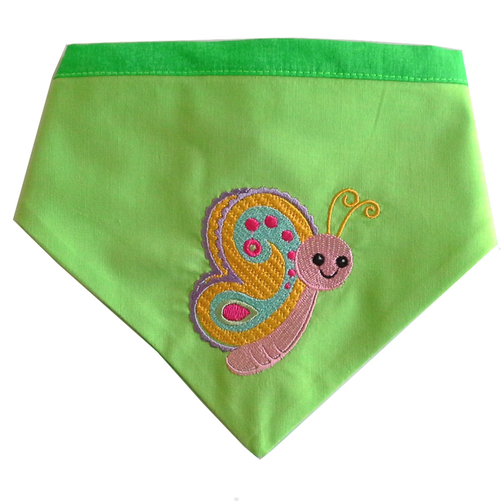 Dog Bandana 35-45cm Green Butterfly Design