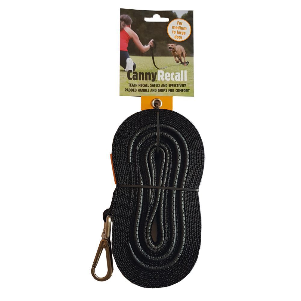 Canny Long Recall Training Dog Lead Black (7m x 25mm)