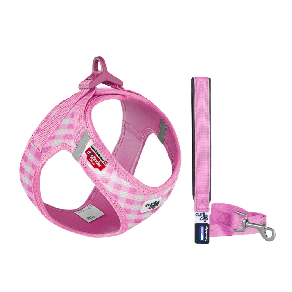 Curli Vest Dog Harness & Lead Set Pink Caro 3XS-M