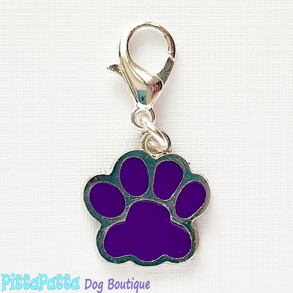 Dog Collar Charm Purple Paw