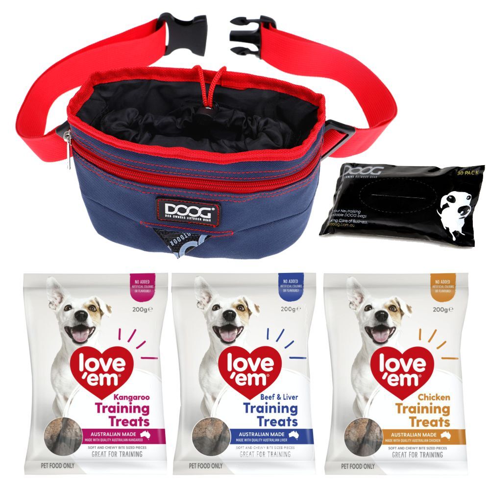 Choose Your Kit - Doog Navy & Red Treat Pouch, Poo Bags, Love'em Dog Treats