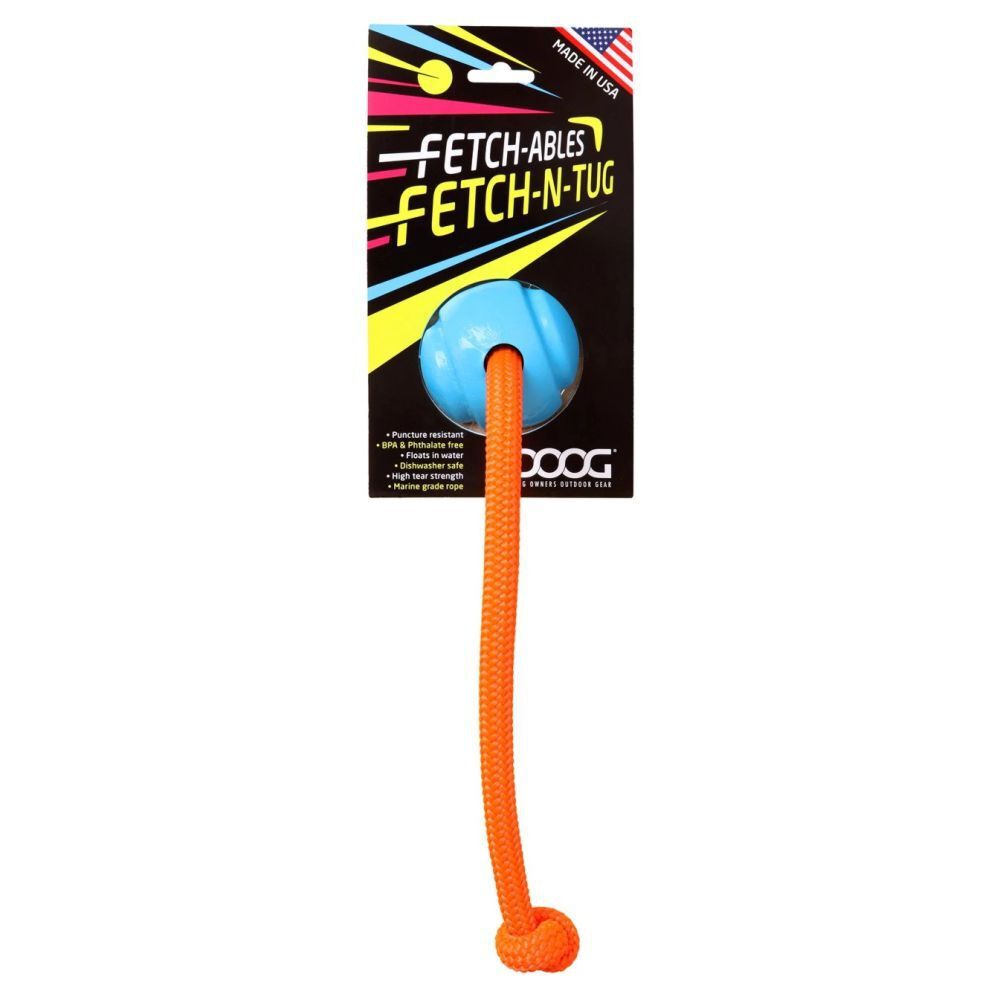 DOOG Fetch-ables Fetch-n-Tug Rope and Ball Blue Dog Toy